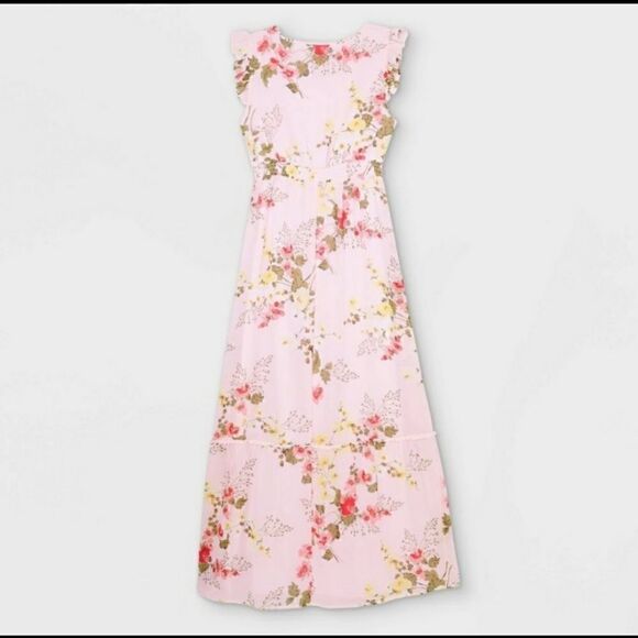 Ruffle Cap Sleeve Woven Maternity Dress Sz L - Picture 1 of 5